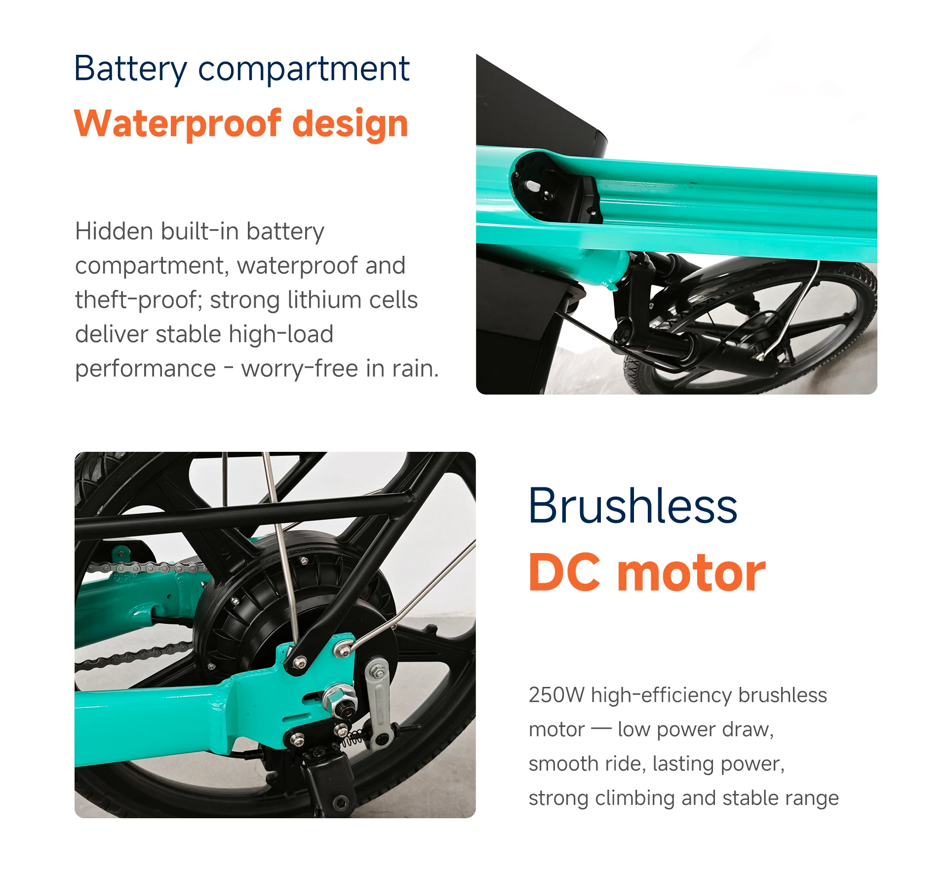 E03 waterproof design and DC motor detail